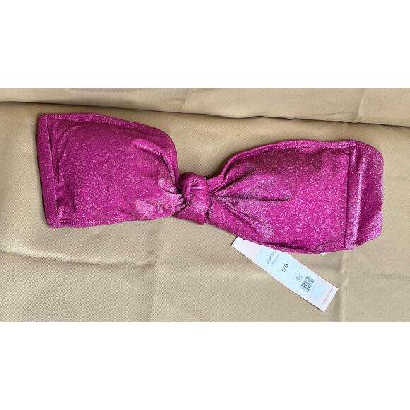 BCBGeneration Stardust Pink Metallic Knot Bandeau Bikini Top L NWT - Picture 2 of 4